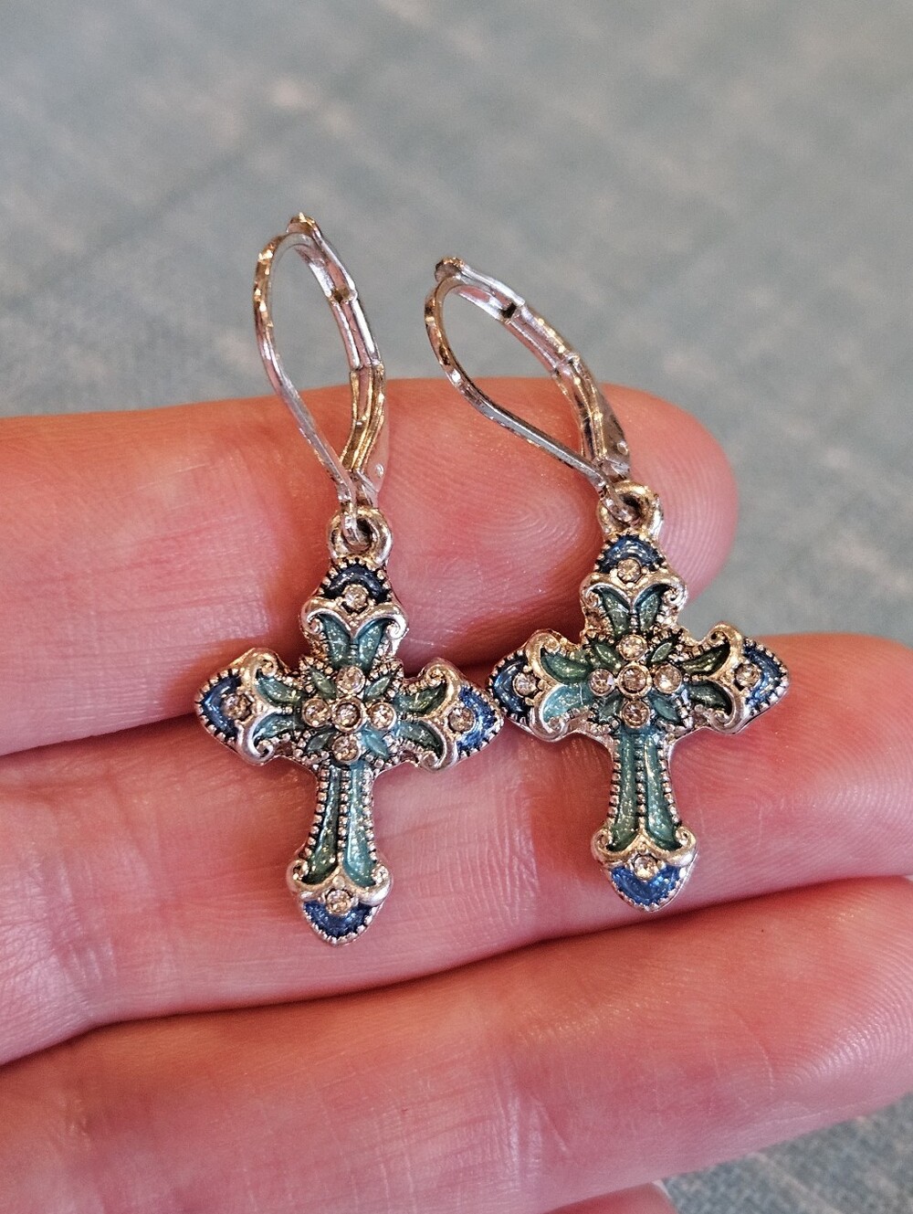 NAPIER ENAMEL AND CRYSTAL CROSS EARRINGS